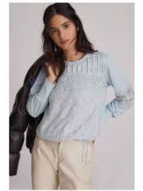 Anthropologie TINY Women Romantic Cotton Lace Long Sleeve Top In Teal Blue Sz S
